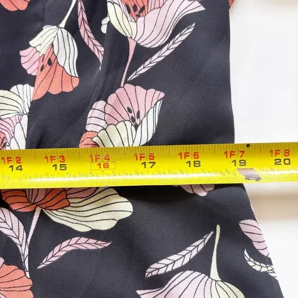Who What Wear Dress Size L Black w/ Pink Cream Orange Floral Pattern Bell Sleeve - Picture 8 of 12